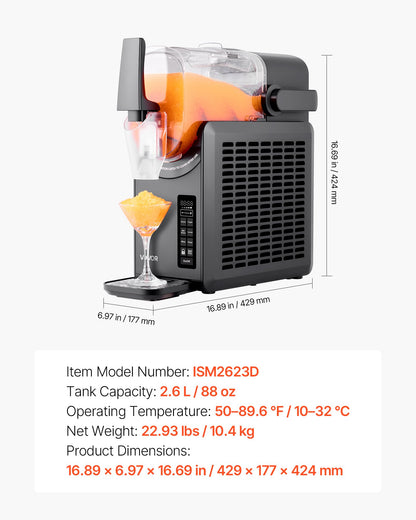Slushie-maskin, 2,6 l/88 oz, ingen is behövs, slushmaskin för hemmet, fryst dryckesmaskin med 5 förinställda program, margaritamaskin med självrengöring, frysta margaritas, frappés, milkshake och mer