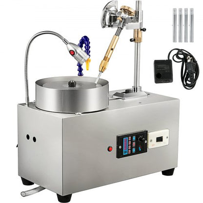 Gem Faceting Machine 6inch Jewelry Polisher Rock Polisher Gem Cutting Machine Lapidary Grinder Polisher Machine Lapidary Equipment with Water Pump Mechanical Handle for Gem Jade Stone Jewelry