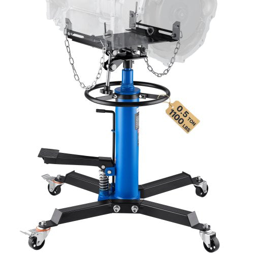 Transmission Jack,0.5 Ton/1100 lbs Capacity Hydraulic Telescopic Transmission Jack, 2-Stage Floor Jack Stand with Foot Pedal, 360° Swivel Wheel, Garage/ Shop Lift Hoist, Blue