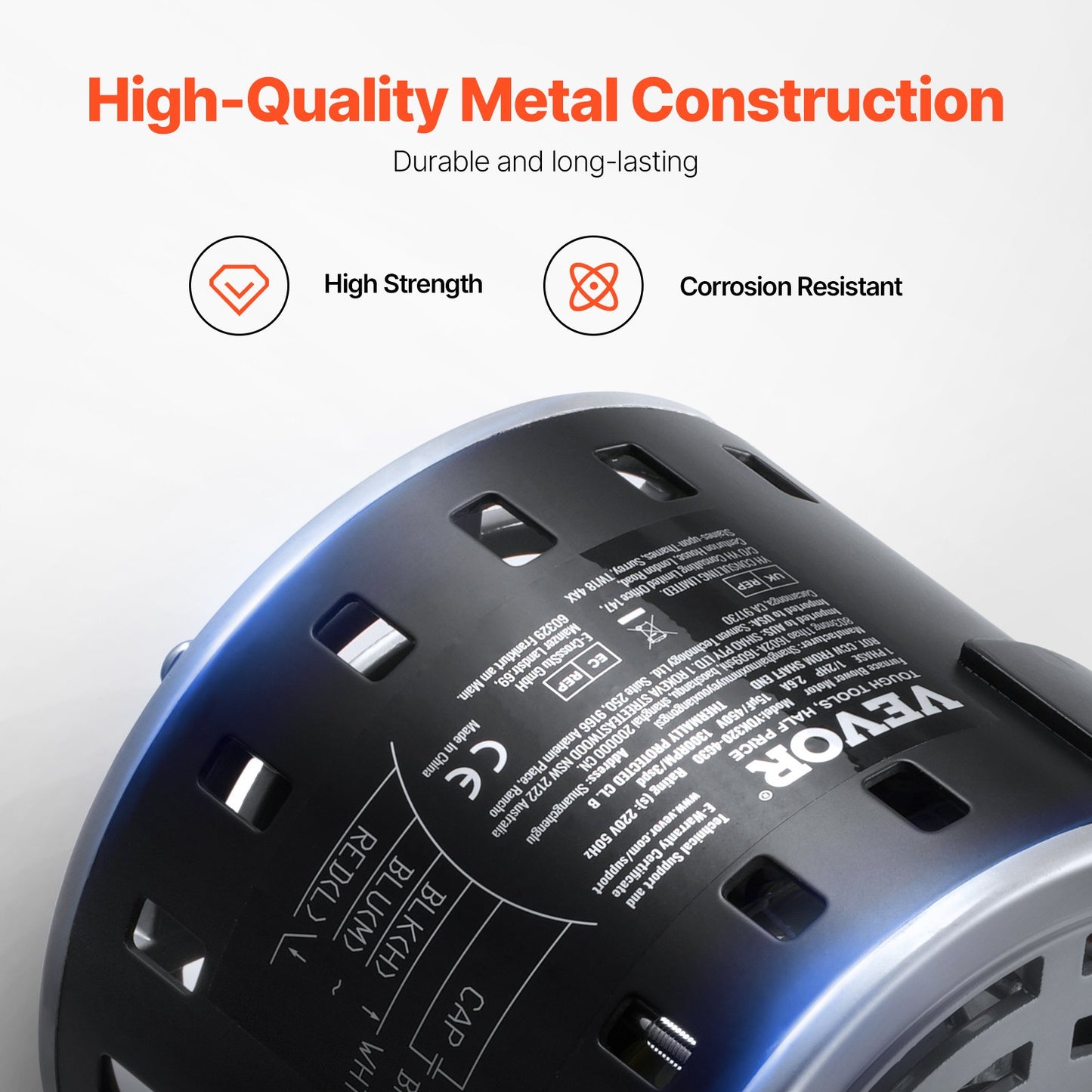 1/2 hk fläktmotor för ugn, 220 V 2,6 A, 1300 rpm 3-växlad, 10 mm axeldiameter, 20 mm axellängd, roterar moturs från axeländen, inkluderar CBB60 15 μF/450 V kondensator