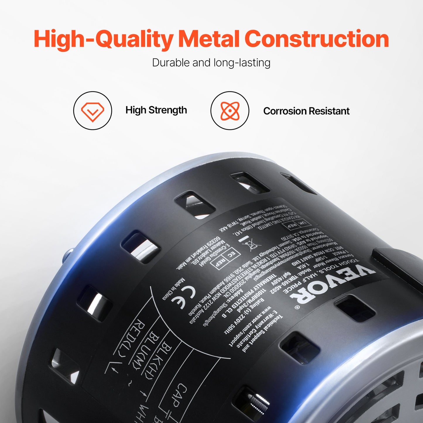 1/5HP Furnace Blower Motor, 220V 1.45Amps, 1100RPM 3-Speed, 10mm Shaft Diameter, 20mm Shaft Length, ROT. CCW from Shaft End, Includes CBB60 8μF/450V Capacitor