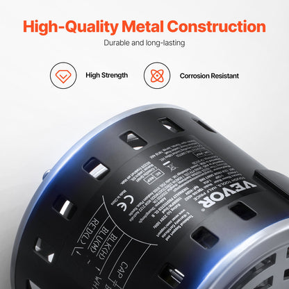 1/5HP Furnace Blower Motor, 220V 1.45Amps, 1100RPM 3-Speed, 10mm Shaft Diameter, 20mm Shaft Length, ROT. CCW from Shaft End, Includes CBB60 8μF/450V Capacitor