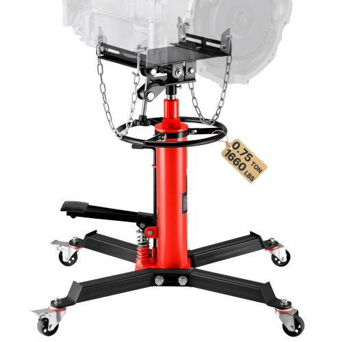 Transmission Jack,0.75 Ton/1660 lbs Capacity Hydraulic Telescopic Transmission Jack, 2-Stage Floor Jack Stand with Foot Pedal, 360° Swivel Wheel, Garage/ Shop Lift Hoist, Red