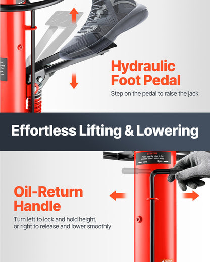 Transmission Jack,0.75 Ton/1660 lbs Capacity Hydraulic Telescopic Transmission Jack, 2-Stage Floor Jack Stand with Foot Pedal, 360° Swivel Wheel, Garage/ Shop Lift Hoist, Red
