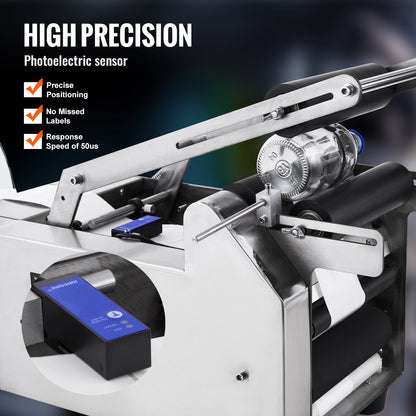Halvautomatisk rund etiketteringsmaskin, 20-50 st/min, elektrisk etikettapplikator för runda flaskor, etiketteringsmaskin för runda flaskor lämplig för flaskdiameter 0,79-4,72 tum (med pressstång)