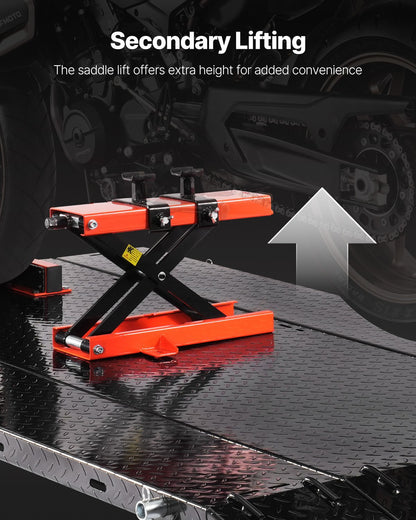 Lyftbord för motorcykel, 1500 kg viktkapacitet, pneumatisk domkraft, 8,6-31 tum höjdområde, kraftigt reparationsställ för motorcyklar med avtagbar arbetsbänk, reparationsplattform för ATV, crossmotorcykel