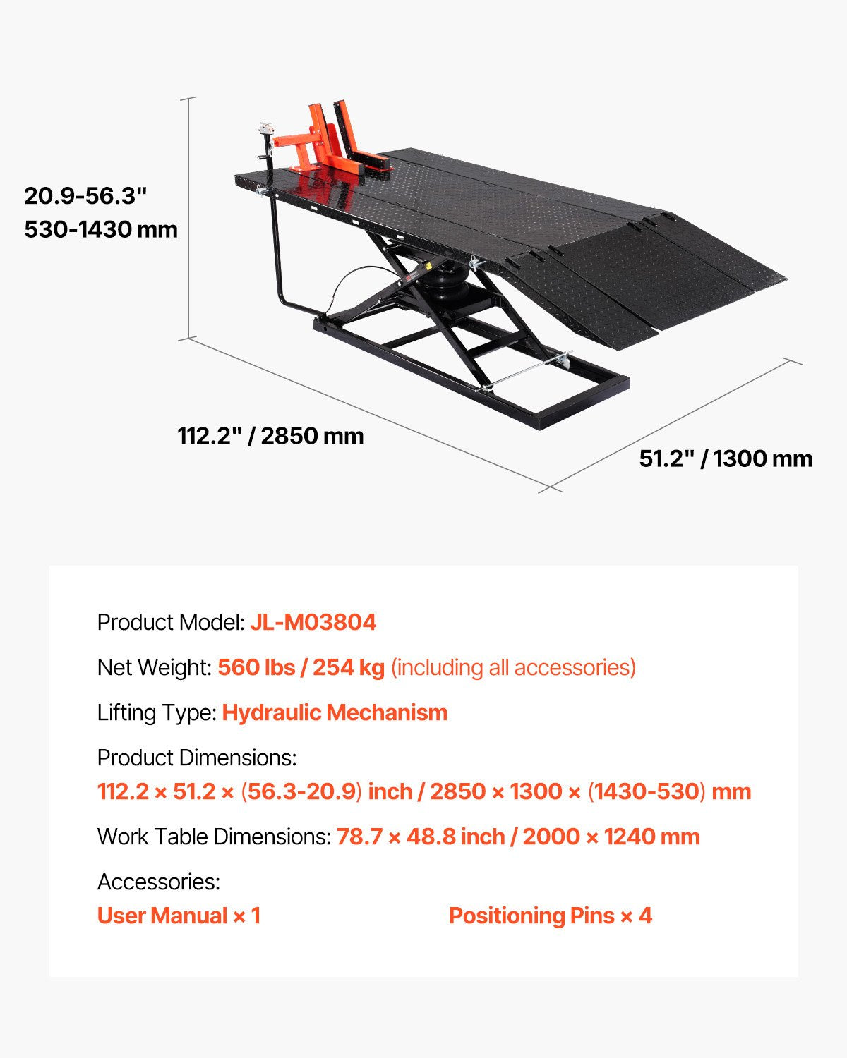 Lyftbord för motorcykel, 1500 kg viktkapacitet, pneumatisk domkraft, 8,6-31 tum höjdområde, kraftigt reparationsställ för motorcyklar med avtagbar arbetsbänk, reparationsplattform för ATV, crossmotorcykel