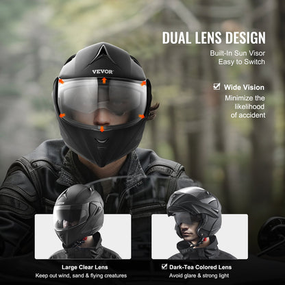 Motorcykelhjälm, omaskerad, Smart Street ABS och högdensitetshjälm med Bluetooth-kortplats och utbytbart glas, DOT-godkänd bekväm motocrosshjälm, lämplig för ungdomar och vuxna
