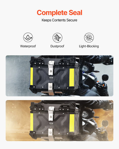Motorcycle Top Case, Universal Aluminum Alloy Motorbike Tail Box with Leather Lining, 55L Waterproof Detachable Motorcycle Top Box with Lock & Back Cushion, Fit for 99% of Motorcycle Frames