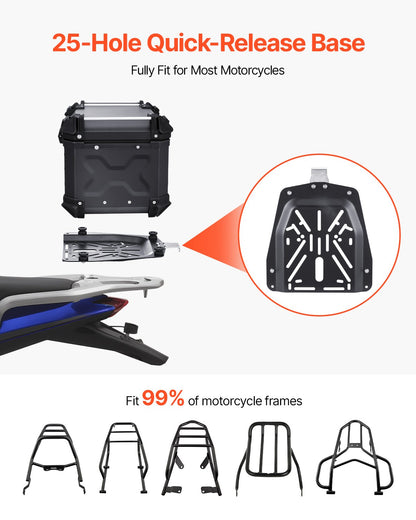 Motorcycle Top Case, Universal Aluminum Alloy Motorbike Tail Box with Leather Lining, 55L Waterproof Detachable Motorcycle Top Box with Lock & Back Cushion, Fit for 99% of Motorcycle Frames