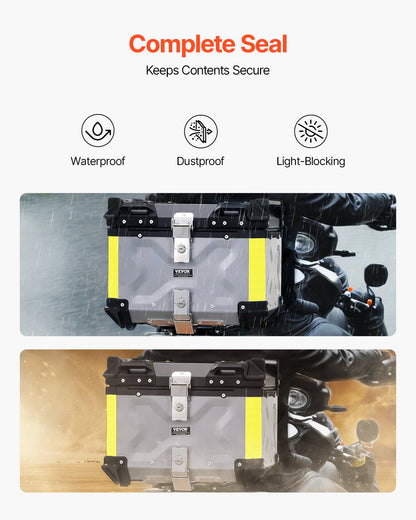 Motorcycle Top Case, Universal Aluminum Alloy Motorbike Tail Box with Leather Lining, 45L Waterproof Detachable Motorcycle Top Box with Lock & Back Cushion, Fit for 99% of Motorcycle Frames