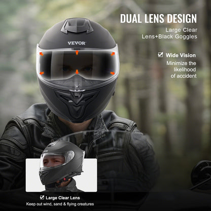 Motorcykelhjälm, integralhjälm, smart gatu-ABS och högdensitetshjälm med Bluetooth-kortplats och utbytbart glas, DOT-godkänd bekväm motocrosshjälm, lämplig för ungdomar och vuxna