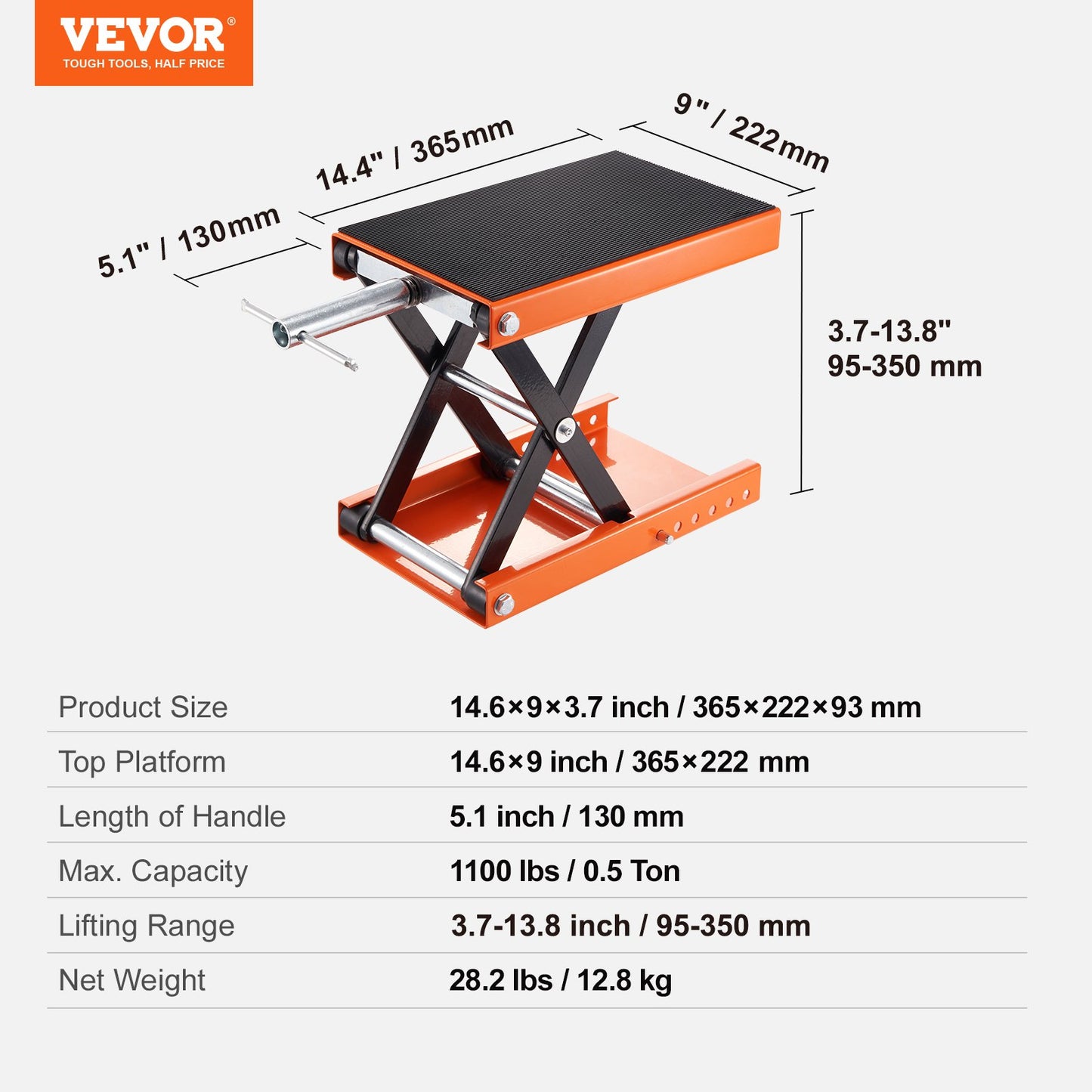 Motorcycle Scissor Jack Lift 499.5 kg Wide Deck Hoist Stand for ATVs Bike