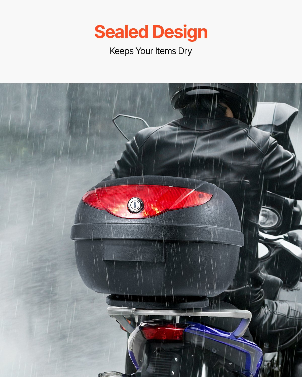 Motorcycle Top Case, Universal Durable PP Material Motorbike Tail Box with Reflective Panel, 24L Waterproof Detachable Motorcycle Top Box with Multi-Hole Base, Fit for 99% of Motorcycle Frames