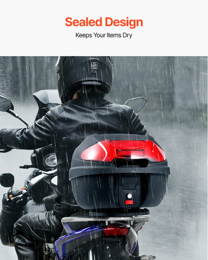 Motorcycle Top Case, Universal Durable PP Material Motorbike Tail Box with Reflective Panel, 38L Waterproof Detachable Motorcycle Top Box with Multi-Hole Base, Fit for 99% of Motorcycle Frames
