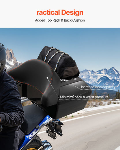 Motorcykeltoppbox, universal, slitstark PP-material bakbox för motorcykel med reflekterande panel, 48L vattentät, avtagbar toppbox för motorcykel med bas med flera hål, passar 99 % av motorcykelramar