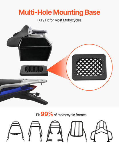 Motorcykeltoppbox, universal, slitstark PP-material bakbox för motorcykel med reflekterande panel, 48L vattentät, avtagbar toppbox för motorcykel med bas med flera hål, passar 99 % av motorcykelramar