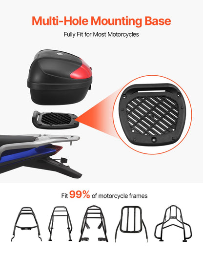 Motorcycle Top Case, Universal Durable PP Material Motorbike Tail Box with Reflective Panel, 62L Waterproof Detachable Motorcycle Top Box with Multi-Hole Base, Fit for 99% of Motorcycle Frames