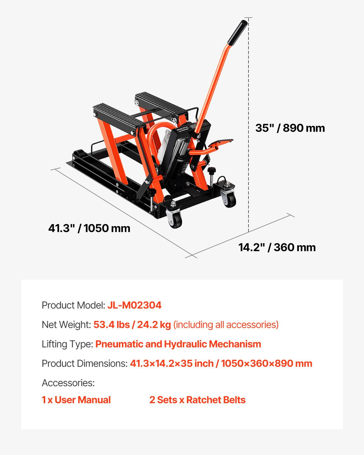 Motorcykellyft, 1500lbs viktkapacitet, hydraulisk och pneumatisk domkraft, 4,1-15 tums höjdintervall, kraftigt motorcykelreparationsställ med avtagbar ramp med 2 hjul för ATV, crossmotorcykel