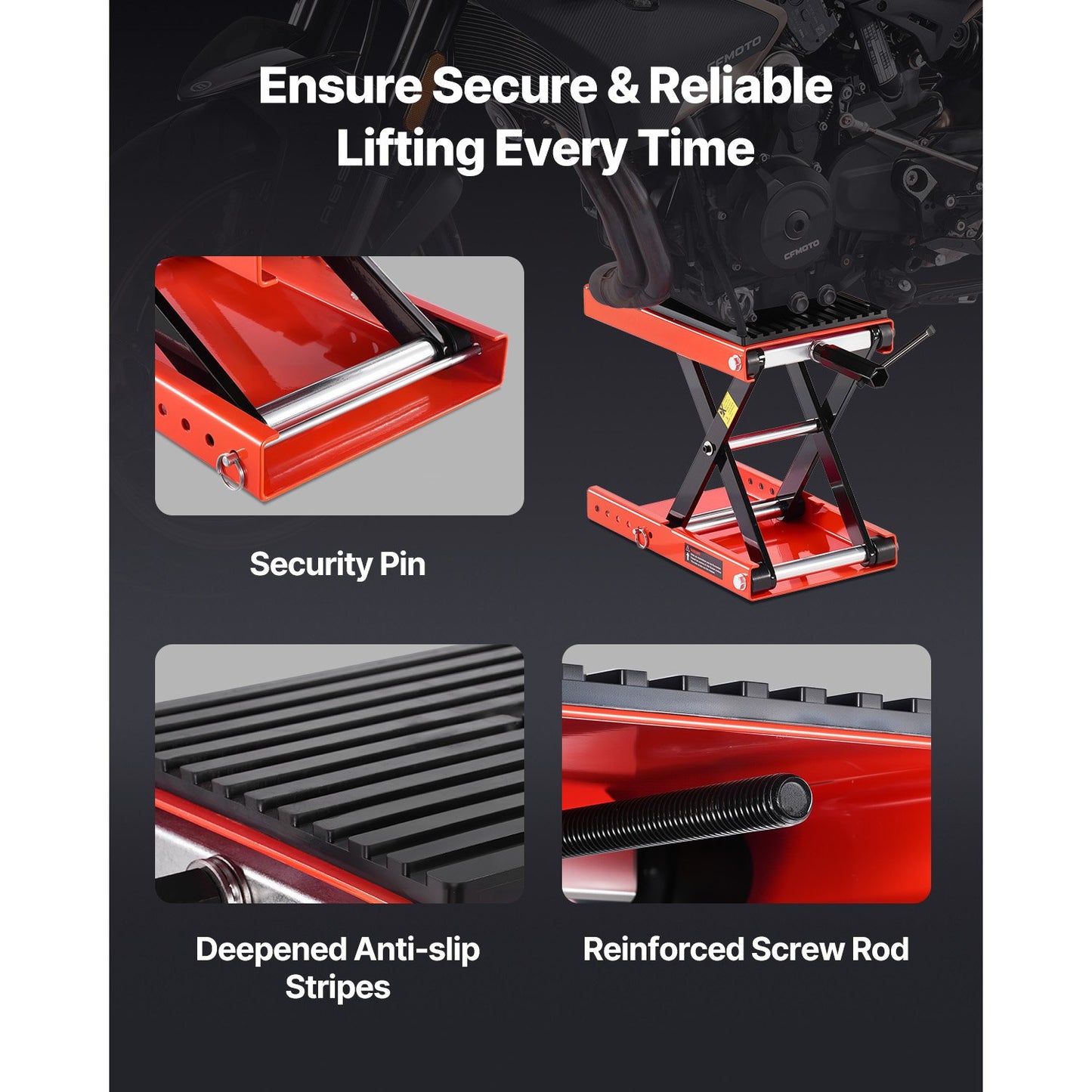 Motorcykellyft, 1200 kg viktkapacitet, bred saxdomkraft för motorcykel, höjdområde 4,1-15 tum, kraftigt stålställ för motorcykelreparationer med spärrhake och vev för ATV, crossmotorcyklar