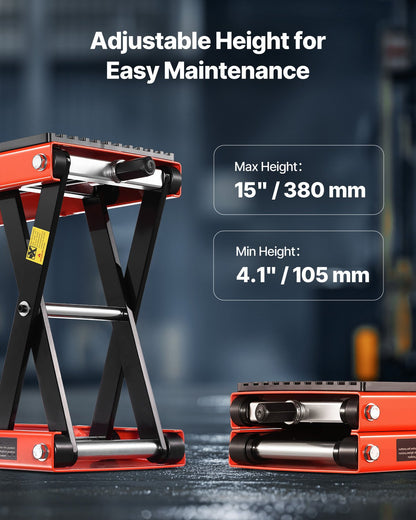 Motorcykellyft, 1200 kg viktkapacitet, bred saxdomkraft för motorcykel, höjdområde 4,1-15 tum, kraftigt stålställ för motorcykelreparationer med spärrhake och vev för ATV, crossmotorcyklar