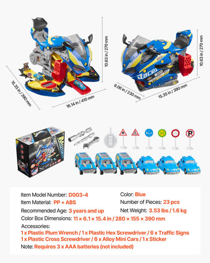 Motorcycle Engine Toy, 25 Pieces, Motorcycle Mechanic Toy with Removable Parts, Lights & Sounds, Simulated Riding & Track Racing, Kids Mechanic Workshop Set for Toddler 3 Years and Up, Blue