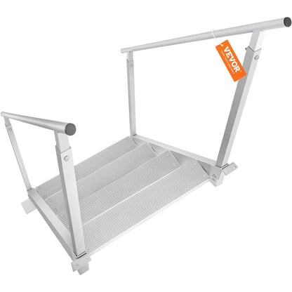 Bryggstege med 4 steg, bryggtrappa 30''-38'' justerbar höjd, 500 lbs lastkapacitet, pontonbåtstege i aluminium med dubbla ledstänger och halkfri pedal för ombordstigning på fartyg/sjö/pool/marin