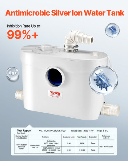 Macerator Pump, 900W, 180 L/min(48 GPM) Flow, 40 ft/12 m Head, Macerator Sewerage Toilet Pump with 4 Water Inlets, Waste Water Disposal Upflush Machine for Toilet, Basement, Shower, Sink, Laundry, Bathtub