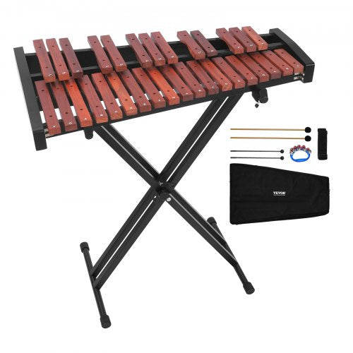 Klockspelsxylofon, 32 toner, professionellt xylofonslagverksinstrument i trä, med höjdjusterbart stativ, 4 klubbor, bärväska, musikinstrumentkit för nybörjare för vuxna och barn