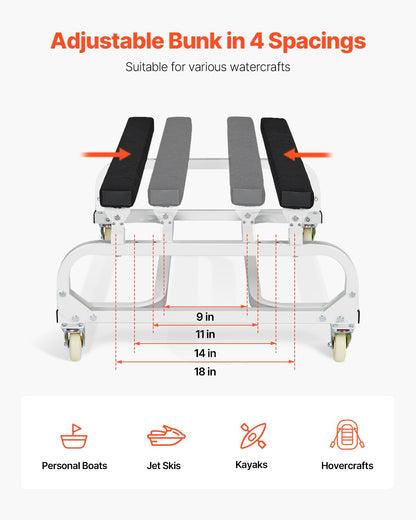 Vattenskotervagn, 1300 lbs lastkapacitet, vattenskoterställ, vattenskotervagn för att flytta vattenskoter, justerbara britsar med 4 hjul och 2 bromsar, kraftig vattenskotervagn för kajaker, vattenskotrar, motorbåtar