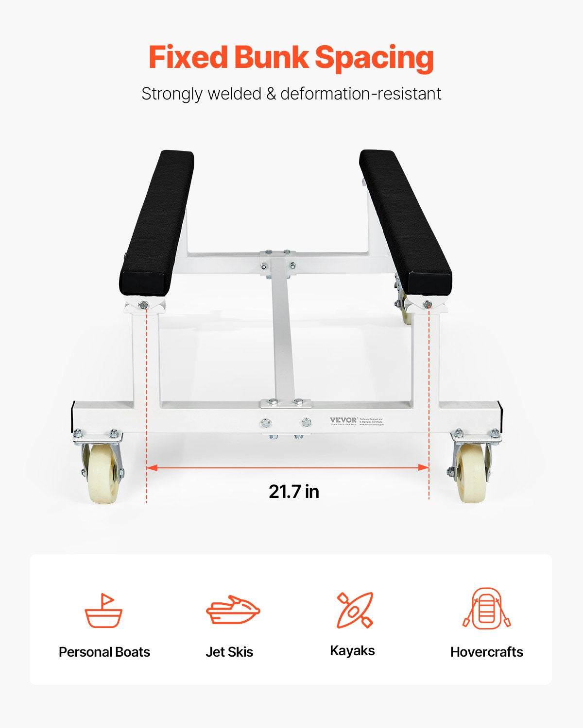 Vattenskotervagn, 1800 lbs lastkapacitet, vattenskoterställ, vattenskotervagn för att flytta vattenskoter, fast våningssäng med 4 hjul och 2 bromsar, kraftig vattenskotervagn för kajaker, svävare, motorbåtar