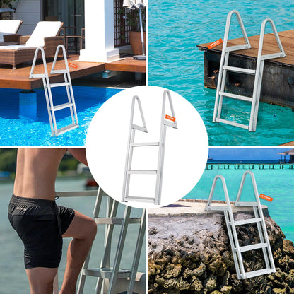 Dock Ladder, Removable 3 Steps, 350 lbs Load Capacity, Aluminum Alloy Pontoon Boat Ladder with 4'' Wide Step & Anti-Slip Design Pedal, Easy to Install for Ship/Lake/Pool/Marine Boarding