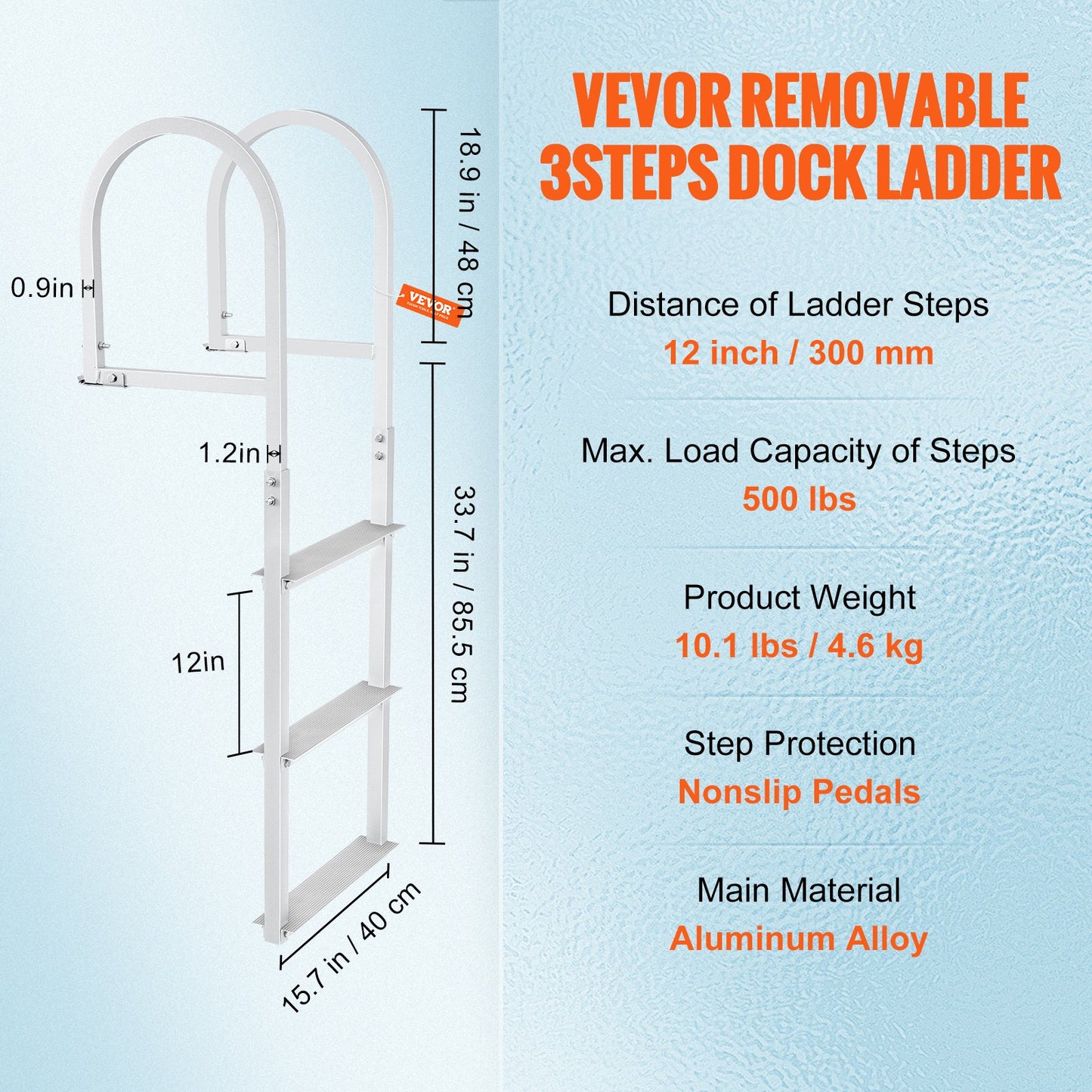 Dock Ladder, Removable 3 Steps, 500 lbs Load Capacity, Aluminum Alloy Pontoon Boat Ladder with 3.1'' Wide Step & Anti-Slip Design Pedal, Easy to Install for Ship/Lake/Pool/Marine Boarding