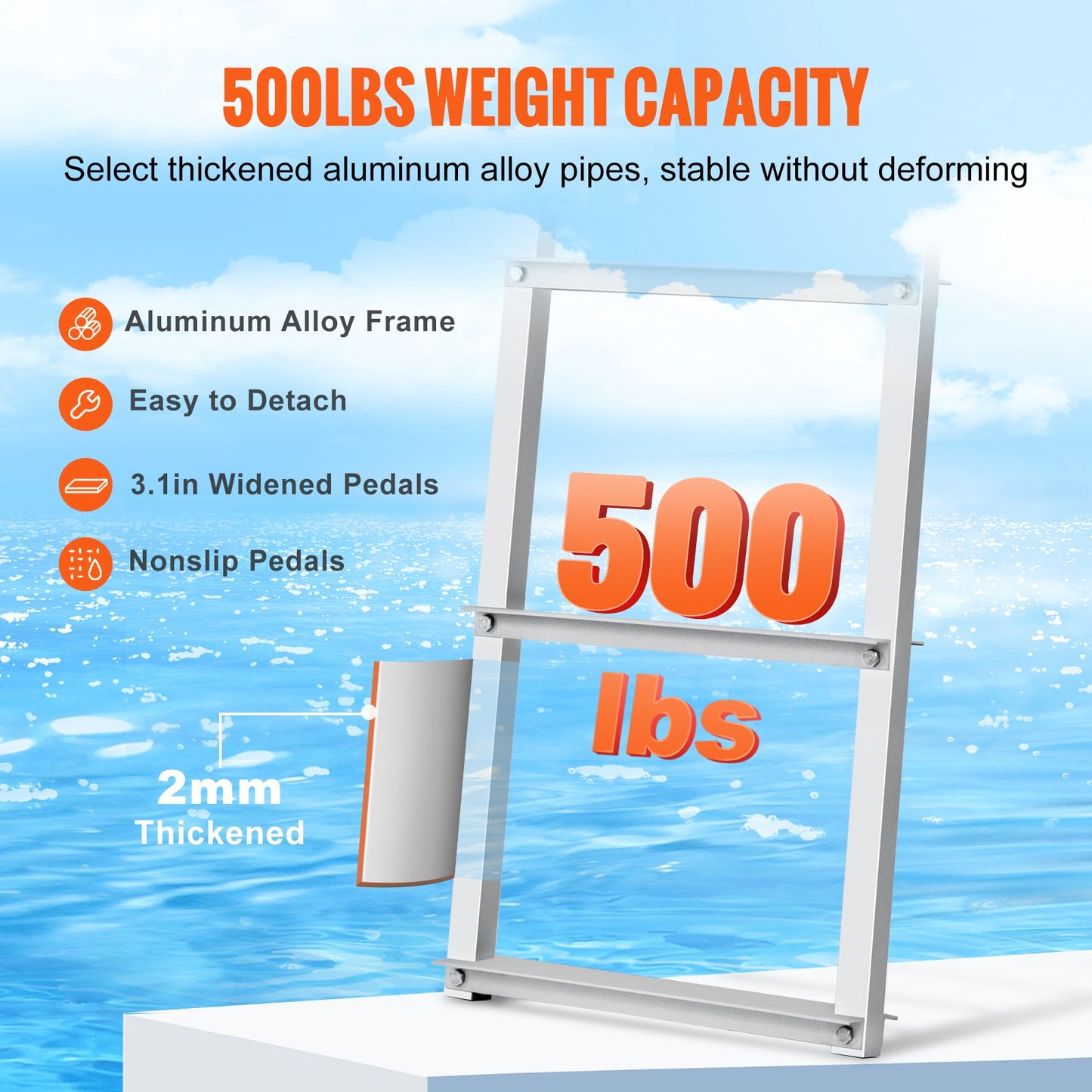 Dock Ladder, Removable 4 Steps, 500 lbs Load Capacity, Aluminum Alloy Pontoon Boat Ladder with 3.1'' Wide Step & Anti-Slip Design Pedal, Easy to Install for Ship/Lake/Pool/Marine Boarding