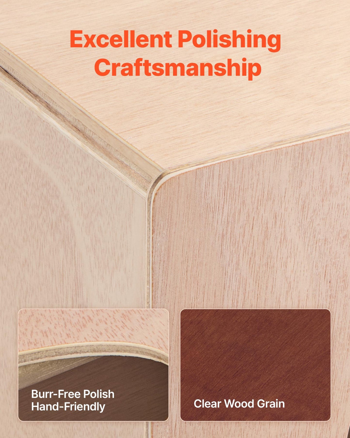 Cajon-trumma, med invändiga virveltrådar, kompakt och lätt slagverkslåda i trä, truminstrument i björkträ med silikonfötter, för nybörjare och proffs, 255 x 255 x 380 mm