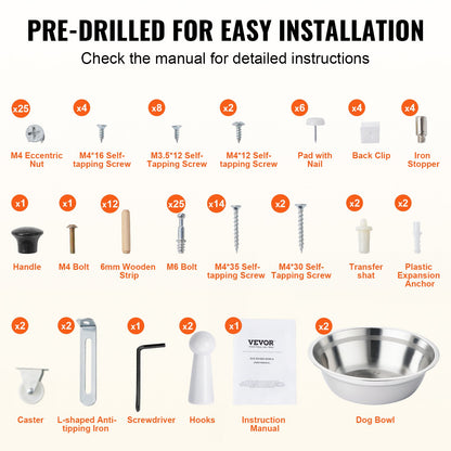 Pet Feeding Station with 2 Stainless Steel Bowls, Elevated Dog Bowls with Storage, Dog Food Storage and Feeder Station with Tilt Out Storage Cabinet, Pet Toy Storage Organizer, for Small Dogs