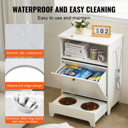 Pet Feeding Station with 2 Stainless Steel Bowls, Elevated Dog Bowls with Storage, Dog Food Storage and Feeder Station with Tilt Out Storage Cabinet, Pet Toy Storage Organizer, for Small Dogs