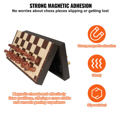 Magnetic Wooden Chess Set, 12 Inch Chess Game Set, 2 Extra Queens Beginner Chess Set, Folding Chess Board Games with Chess Pieces, Storage Slots, and Box, Portable Travel Gift for Adults Kids