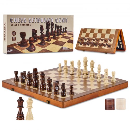 Magnetic Wooden Chess Set, 15 inch/38.1 cm 2-IN-1 Chess Checkers Game Set, Folding Chess Board Games for Adults Kids, 2 Queens Portable Travel Gift Chess Set for Tournament Professional Beginner