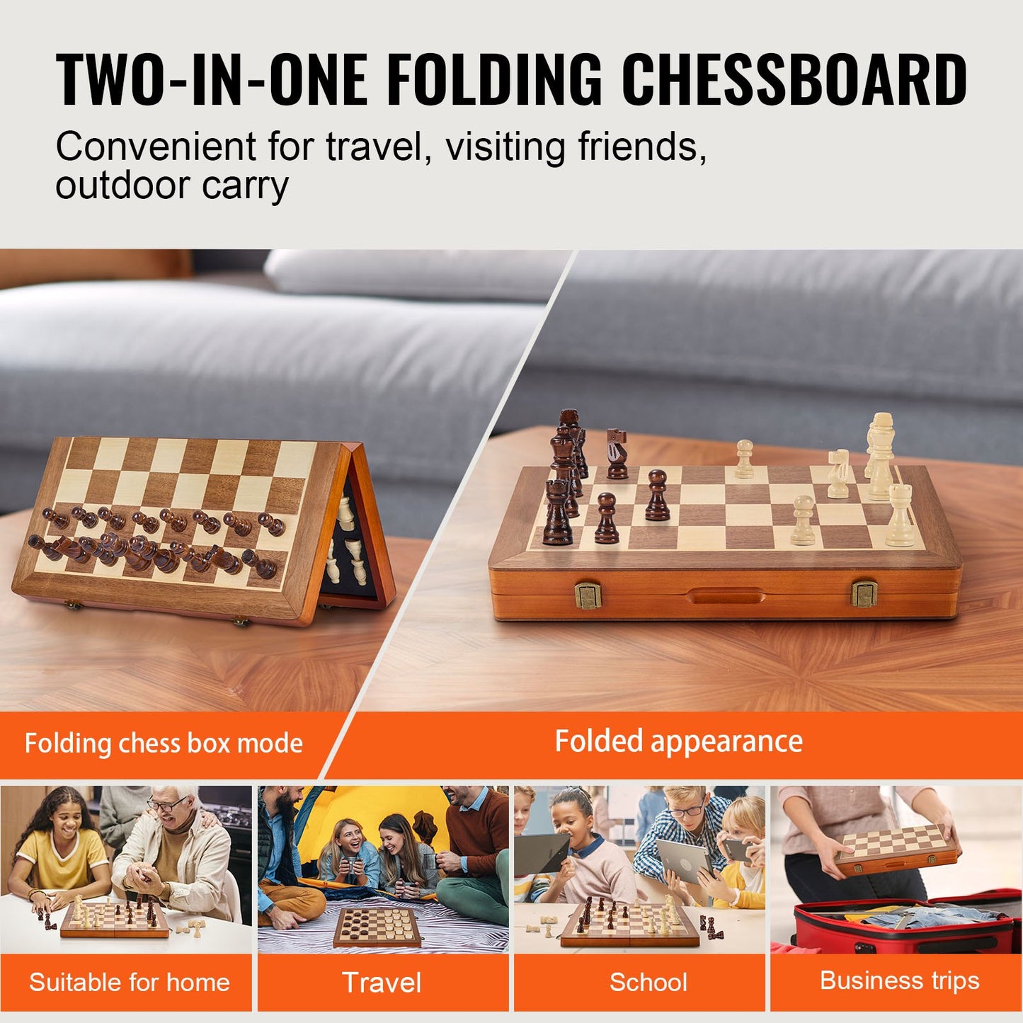 Magnetic Wooden Chess Set, 15 inch/38.1 cm 2-IN-1 Chess Checkers Game Set, Folding Chess Board Games for Adults Kids, 2 Queens Portable Travel Gift Chess Set for Tournament Professional Beginner