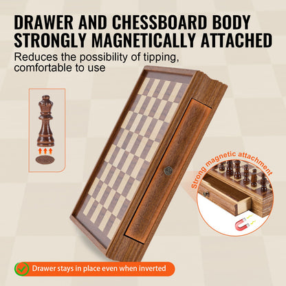 Solid Wood Chess Set, 15 inch 2-IN-1 Chess Checkers Game Set, Chess Board Games with Storage Drawer & Weighted Chess Checkers Pieces & 2 Queens, for Adults Kids Tournament Professional Beginner