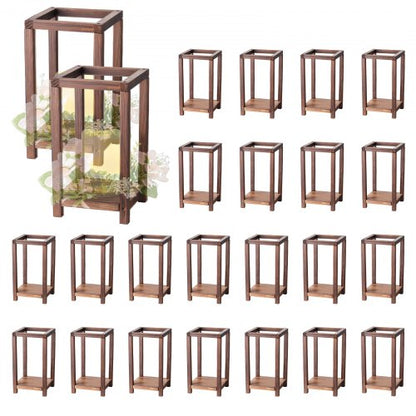 24 Pcs Wooden Wedding Lantern, Cedar Wood and Plastic Wooden Lantern Candle Holder, Rustic Decorative Home Centerpiece Ideal for Wedding Table Party Farmhouse Indoor Decor, Brown