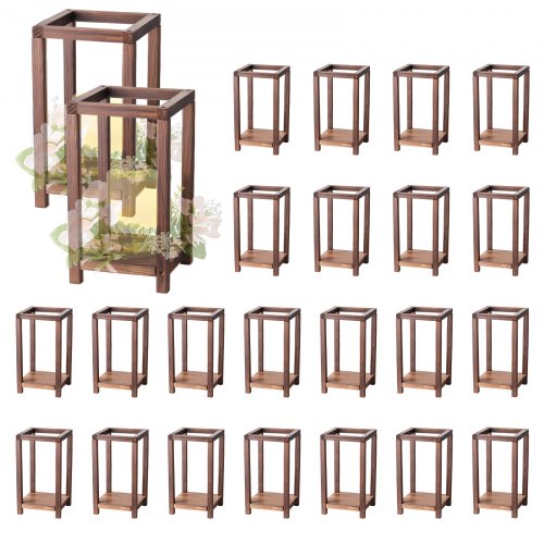 24 Pcs Wooden Wedding Lantern, Cedar Wood and Plastic Wooden Lantern Candle Holder, Rustic Decorative Home Centerpiece Ideal for Wedding Table Party Farmhouse Indoor Decor, Brown