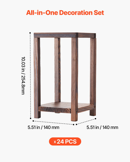 24 Pcs Wooden Wedding Lantern, Cedar Wood and Plastic Wooden Lantern Candle Holder, Rustic Decorative Home Centerpiece Ideal for Wedding Table Party Farmhouse Indoor Decor, Brown