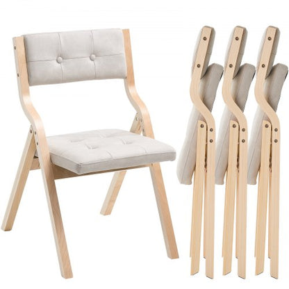 Wooden Folding Chairs with Cushion, Set of 4, Portable Foldable Cushion Chair with Wooden Frame, Modern Padded Dining Chair for Kitchen, Office, Wedding, Party, Dining Room, Easy Assembly, Beige