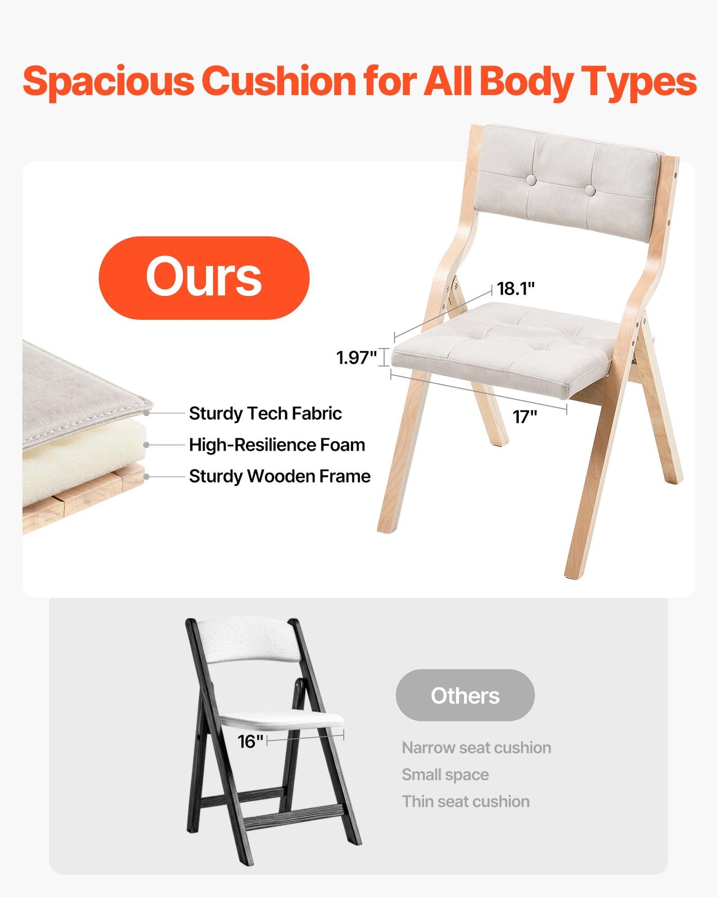 Wooden Folding Chairs with Cushion, Set of 4, Portable Foldable Cushion Chair with Wooden Frame, Modern Padded Dining Chair for Kitchen, Office, Wedding, Party, Dining Room, Easy Assembly, Beige