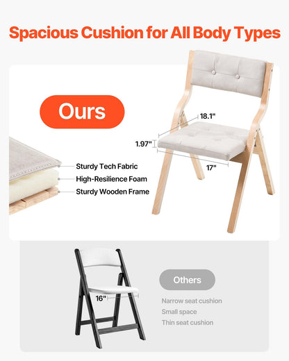 Wooden Folding Chairs with Cushion, Set of 4, Portable Foldable Cushion Chair with Wooden Frame, Modern Padded Dining Chair for Kitchen, Office, Wedding, Party, Dining Room, Easy Assembly, Beige