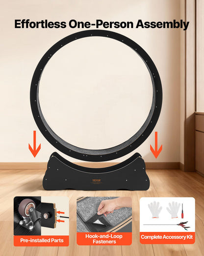 Cat Exercise Wheel, 132cm Wooden Cat Running Wheel for Indoor Kitten up to 12.7kg, Cats Treadmill with Carpeted Runway & Locking Mechanism, Quiet Cat Sport Toys for Pets Fitness & Health, Black