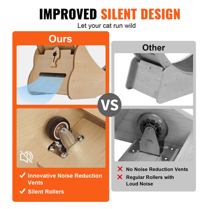 Wooden Cat Exercise Wheel, 43.3" Large Cat Treadmill Wheel for Indoor Cats, Cat Running Wheel with Detachable Carpet & Cat Teaser for Running/Walking/Training, Suitable for Most Cats Yellow