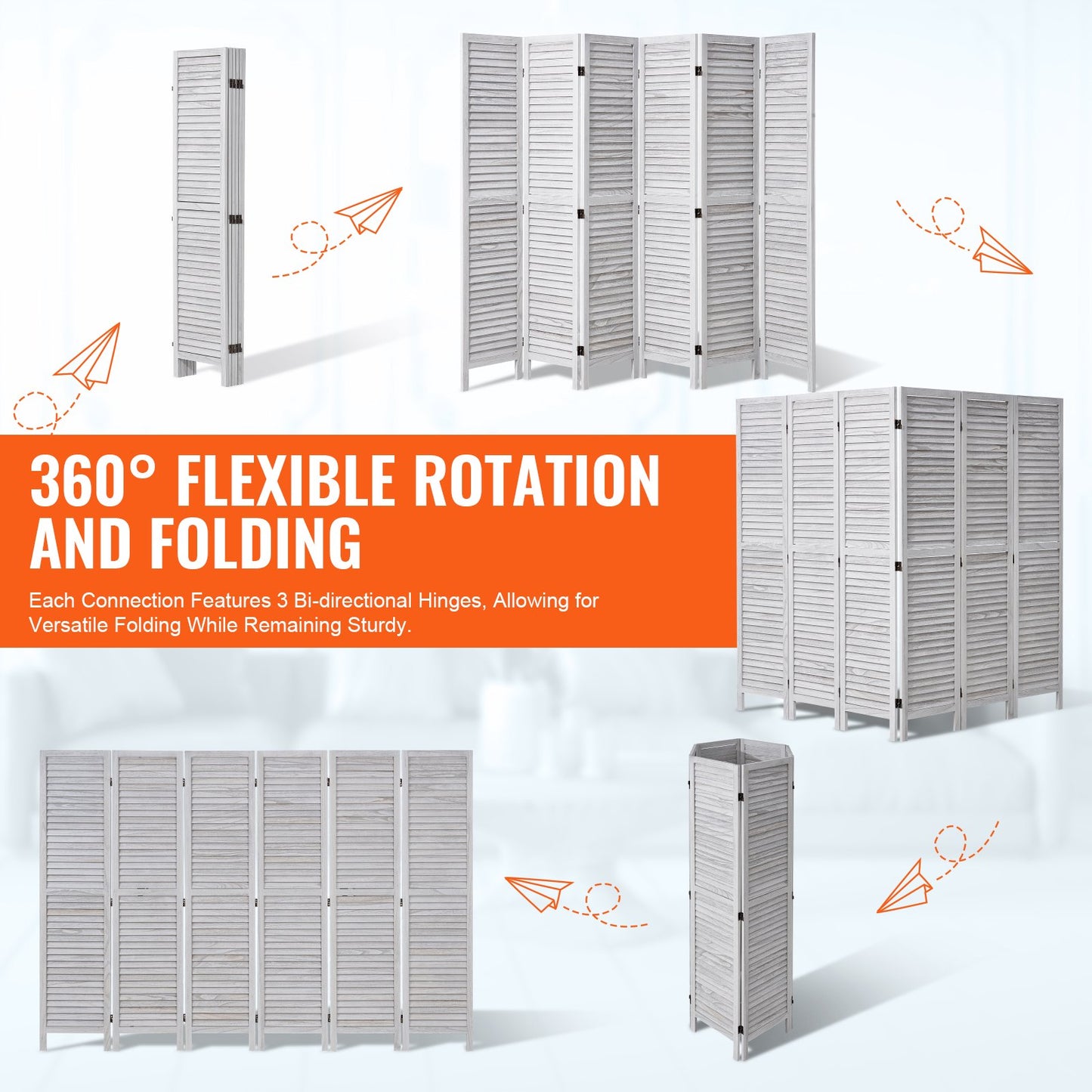 Rumsavdelare i trä, 6 paneler vikbar träskärm, 66,9 tum hög inomhuslamellformad träskiljevägg, bärbar dekorationsskärm, för rumsavskiljning, hem, kontor, restaurang och sovrum